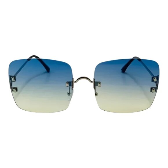 6107 | Blue/Yellow Rimless Square Sunglasses - Picture 1 of 5